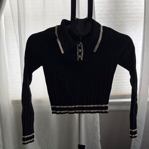 Lizzete brand Black Ribbed Long Sleeve Polo Top